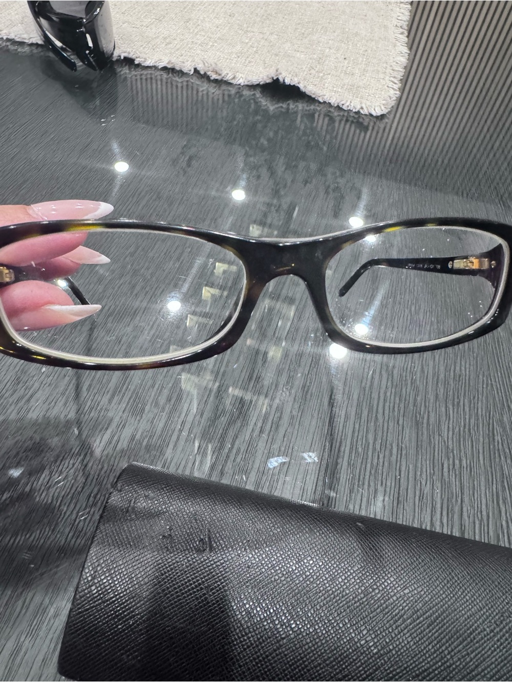 Prada Brown Tortoiseshell Rectangular Women's Glasses with Gold Accents - Picture 7 of 11